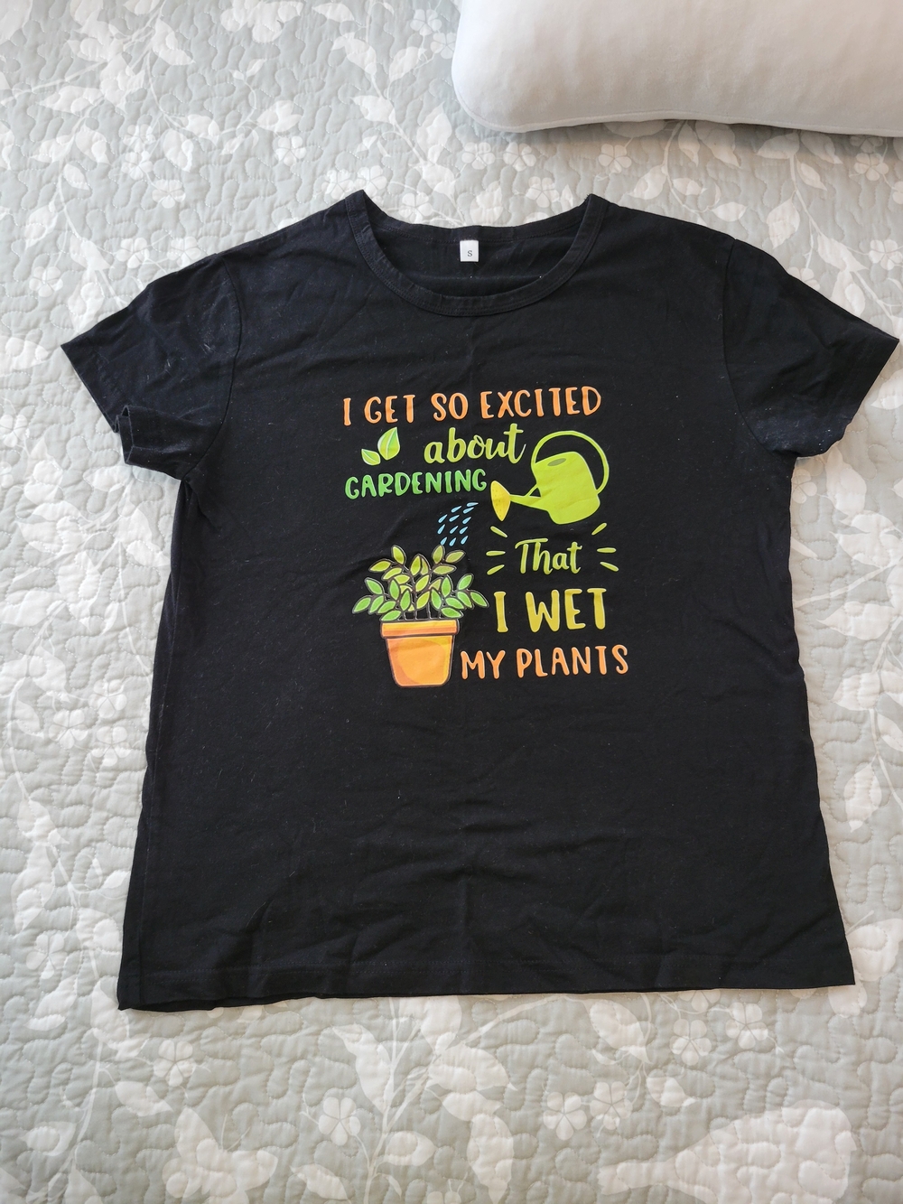 Funny Gardening Graphic Tee - Black with Green & Orange Print